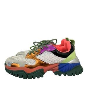 Steve Madden Thrilling Rhinestone Lace Up Platform Sneaker Size 9 Colorful Disco